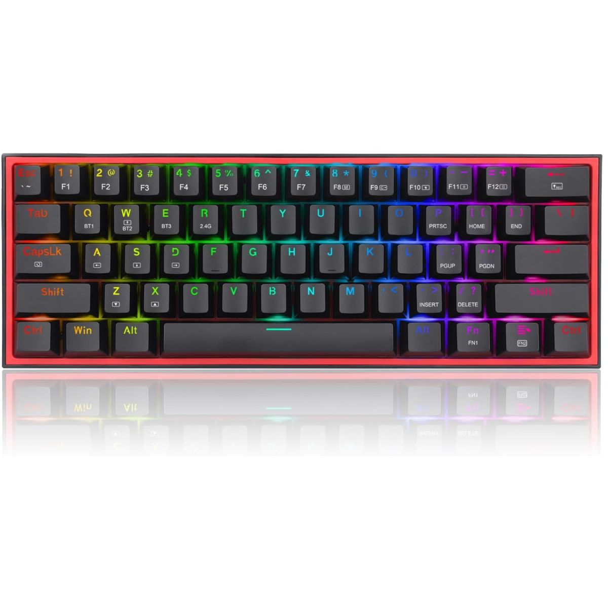 Redragon Fizz Pro K616-RGB Wired/Wireless RGB Mechanical Gaming Keyboard, Ultra-Portable, Bluetooth 2.4G Connection, 61 Keys, Hot-Swappable Red Switch, 20 Preset Backlight Modes, Black | K616-RGB
