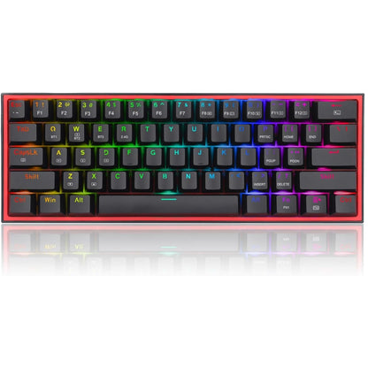 Redragon Fizz Pro K616-RGB Wired/Wireless RGB Mechanical Gaming Keyboard, Ultra-Portable, Bluetooth 2.4G Connection, 61 Keys, Hot-Swappable Red Switch, 20 Preset Backlight Modes, Black | K616-RGB