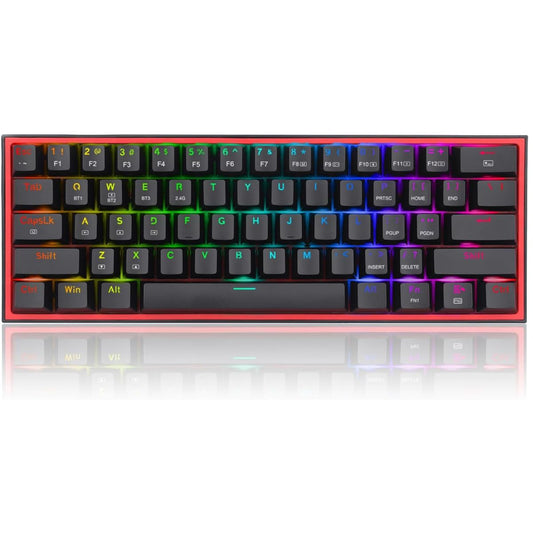 Redragon Fizz Pro K616-RGB Wired/Wireless RGB Mechanical Gaming Keyboard, Ultra-Portable, Bluetooth 2.4G Connection, 61 Keys, Hot-Swappable Red Switch, 20 Preset Backlight Modes, Black | K616-RGB