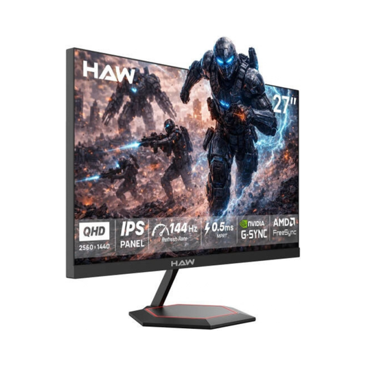 HAW Q27IPY Gaming Monitor | 27-Inch IPS Display | QHD 2560 × 1440 | 144Hz Refresh Rate | 0.5ms (MPRT) | Dual 3W Speakers | Adaptive-Sync | FreeSync | Black