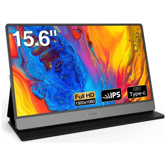 KOORUI E1511A 15.6'' Portable Monitor – FHD IPS Display, 1080P 60Hz, HDMI &amp; USB Type-C, Built-In Speakers | Black