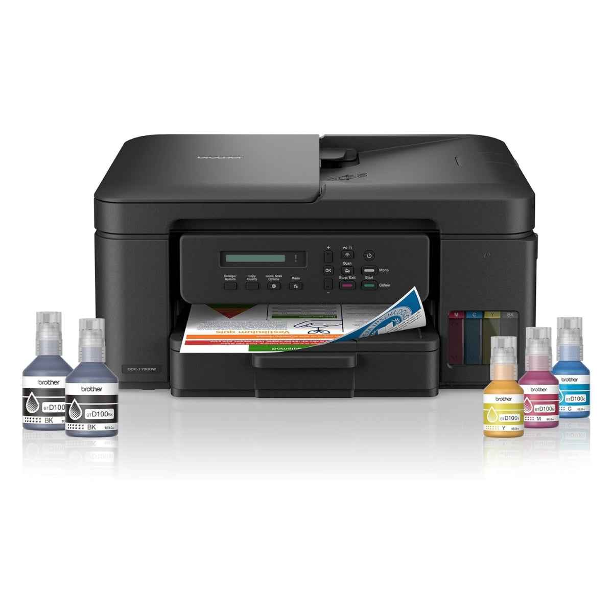 Brother DCP-T730DW Ink Tank Printer, Up to 1200 x 6000 DPI, 16 IPM Print Speed, Auto 2 Sided (Duplex) Printing, 20 Sheets Auto-Document Feeder, WiFi, WiFi-Direct, USB 2.0, Black | DCP-T730DW