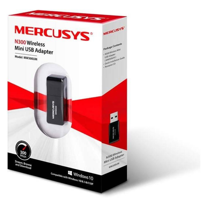 MERCUSYS MW300UM N300 Wi-Fi 4 Mini USB Adapter | 300 Mbps 2.4 GHz | USB 2.0 | Soft AP Mode | Internal Antenna | White