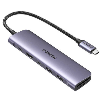 UGREEN Revodok 7-in-1 USB-C Hub, 4K HDMI, 5Gbps USB-C &amp; USB-A Data Ports, SD/MicroSD Card Reader, 100W Power Delivery, Braided Cable, Aluminum Alloy Shell, Grey | 15214