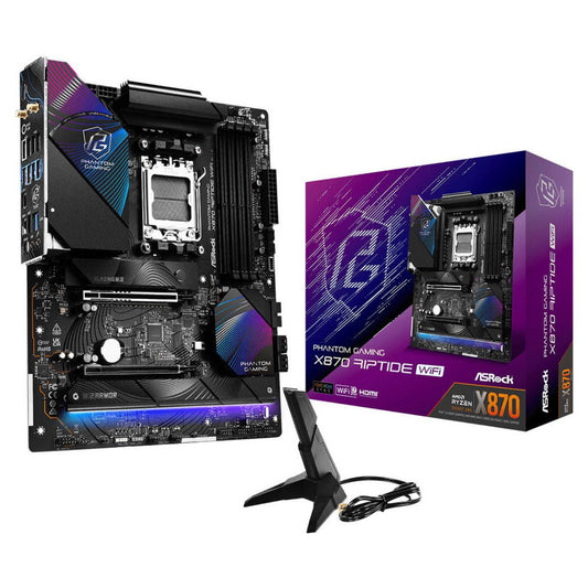 ASRock X870 Riptide WiFi AMD AM5 ATX Motherboard, AMD X870 Chipset, 4x DDR5 DIMM Slots, 256GB Max Memory, 1x PCIe 5.0 x16 Slot, 3x M.2 Slots | 90-MXBPP0-A0UAYZ