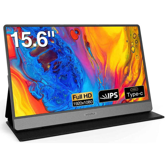 Koorui 15.6" IPS FHD Portable Monitor, Retina Display, 60Hz Refresh Rate, 5ms Response Time, 16 9 Aspect Ratio, Built-In Dual Speaker, Type-C & Mini HDMI Inputs, Black