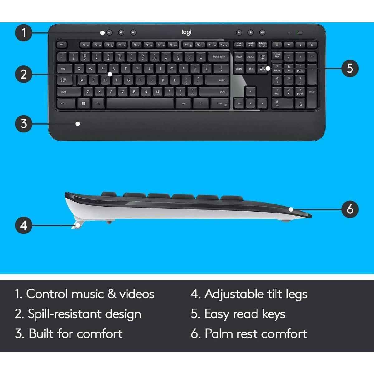 Logitech MK540 Advanced Wireless Keyboard and Mouse Combo English-Arabic | 920-008693 / 920-008685