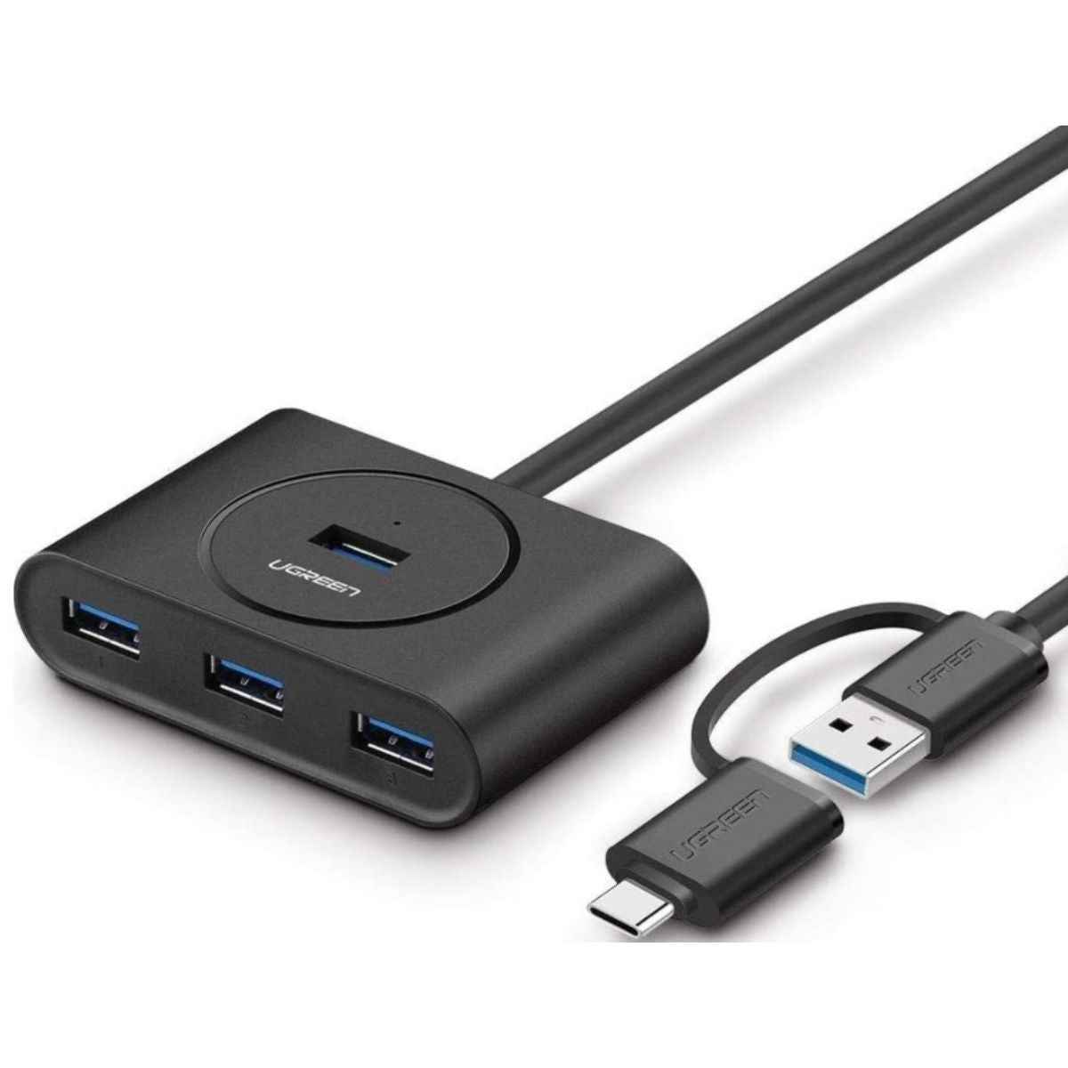 UGREEN 40850 USB 3.0 Hub with USB-C Port – 1m Cable, LED Indicator, Multi-OS Compatible (Black)