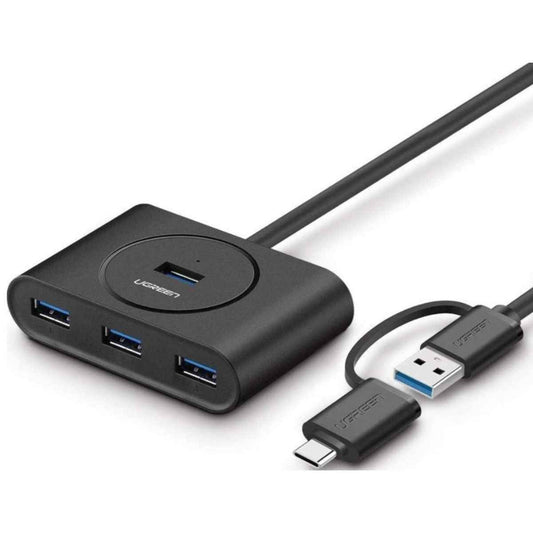 UGREEN 40850 USB 3.0 Hub with USB-C Port – 1m Cable, LED Indicator, Multi-OS Compatible (Black)
