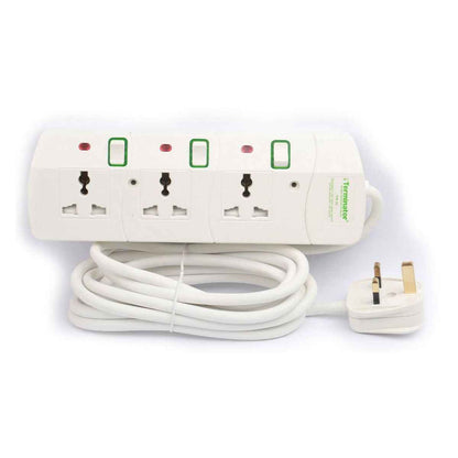 Terminator TPB 3G 3 Way Universal Power Extension Socket With 13A 3M & 5M Cable
