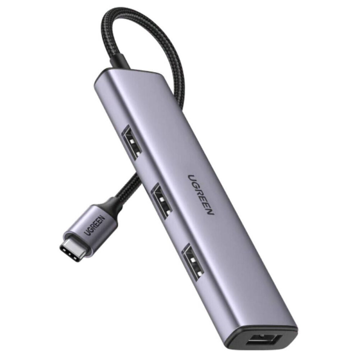 UGREEN USB-C to 4-Port USB 3.0 Hub | 5Gbps Data Transfer | Aluminum Alloy Housing | Plug-and-Play | Compact Design | Grey | Model 20841