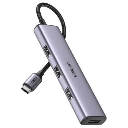 UGREEN USB-C to 4-Port USB 3.0 Hub | 5Gbps Data Transfer | Aluminum Alloy Housing | Plug-and-Play | Compact Design | Grey | Model 20841