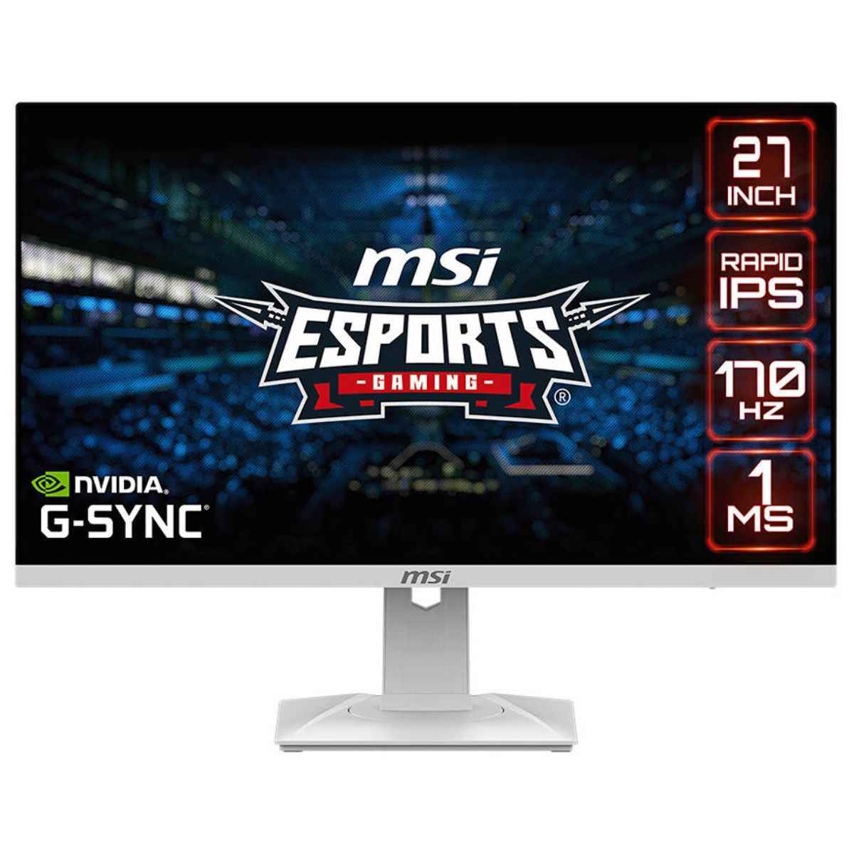 MSI Flat Gaming Monitor, 27" WQHD Rapid IPS Display, 170Hz Refresh Rate, 1ms Response Time, G-Sync & AMD FreeSync Premium Compatible, White