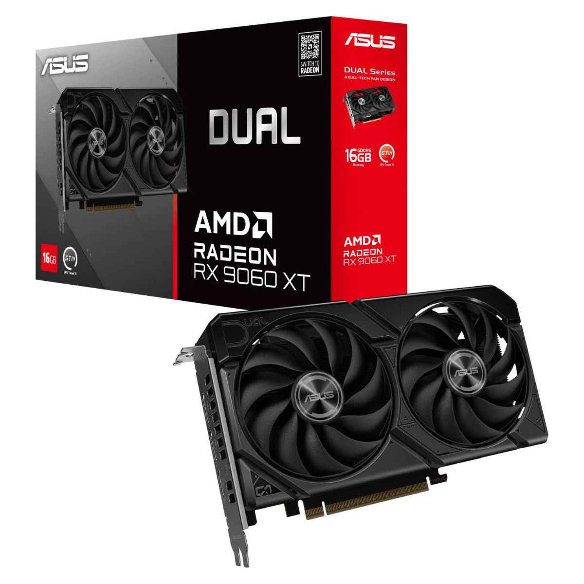 ASUS Dual Radeon RX 9060 XT Graphics Card, 16GB GDDR6, PCIe 5.0, Dual-Fan Cooling, 2048 Stream Processors | 90YV0LG2-M0NA00
