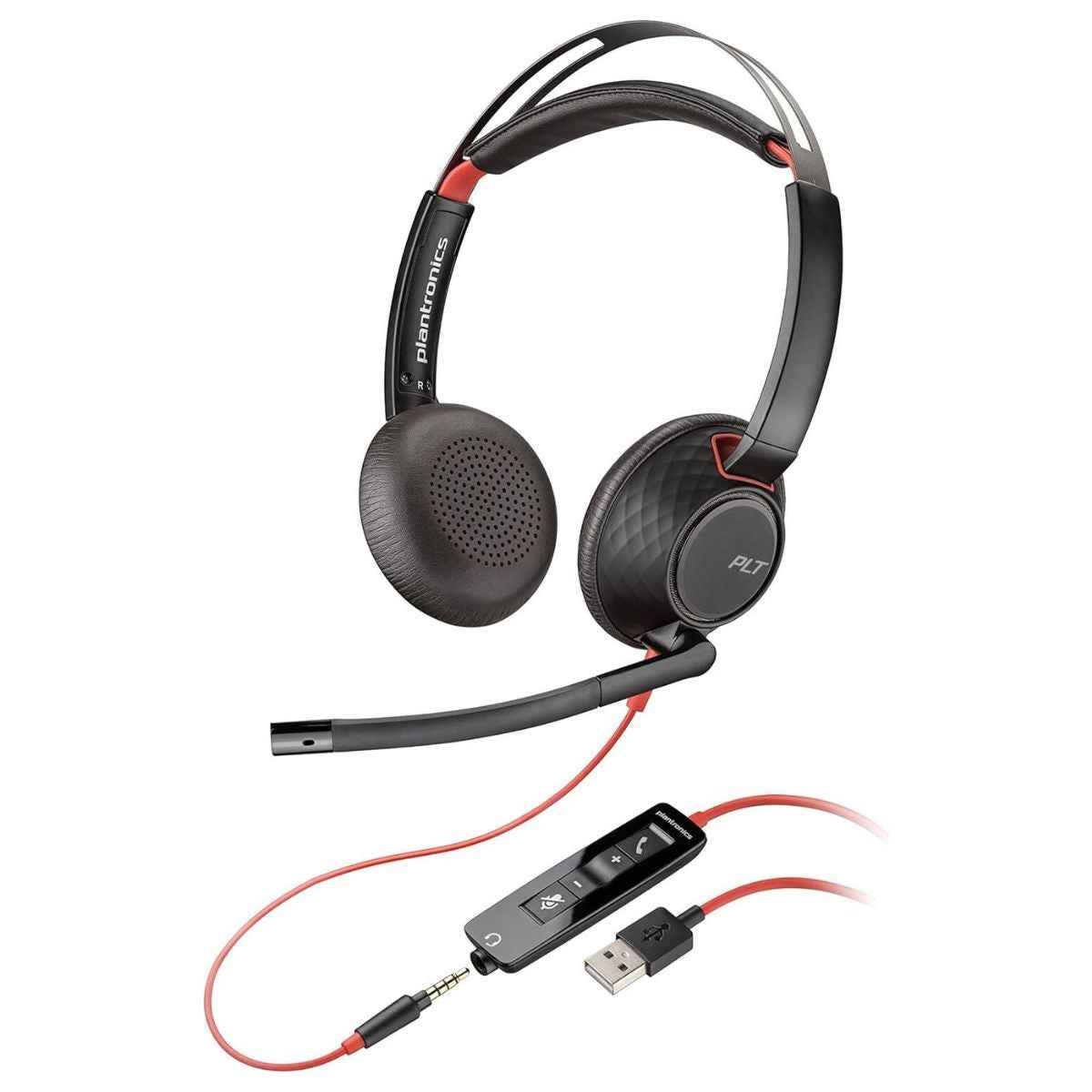 HP Poly Blackwire 5220 Stereo USB-A Headset, Dual Ear (Stereo) Computer Headset with Boom Mic - USB-A, 3.5 mm to connect to your PC, Mac, Tablet and/or Cell Phone
