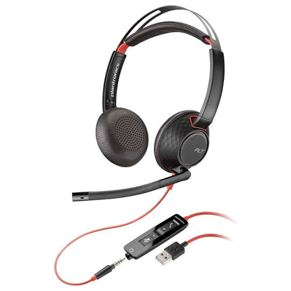 HP Poly Blackwire 5220 Stereo USB-A Headset, Dual Ear (Stereo) Computer Headset with Boom Mic - USB-A, 3.5 mm to connect to your PC, Mac, Tablet and/or Cell Phone