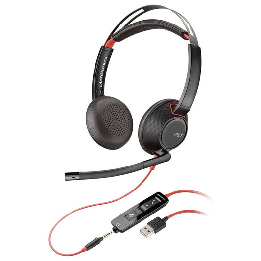 HP Poly Blackwire 5220 Stereo USB-A Headset, Dual Ear (Stereo) Computer Headset with Boom Mic - USB-A, 3.5 mm to connect to your PC, Mac, Tablet and/or Cell Phone