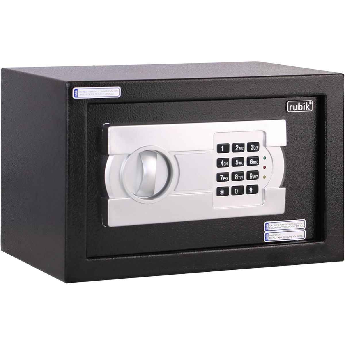 Rubik Small Safe Box with Digital Keypad & Key Lock – 20x31x20cm, Black, White