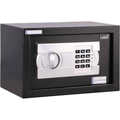 Rubik Small Safe Box with Digital Keypad & Key Lock – 20x31x20cm, Black, White