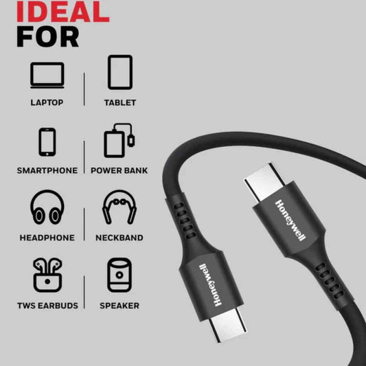 Honeywell Type-C to Type-C USB 2.0 Cable, 1.8 Mtr, Fast Charge & Ultra Soft Silicone Sync Cable, Black
