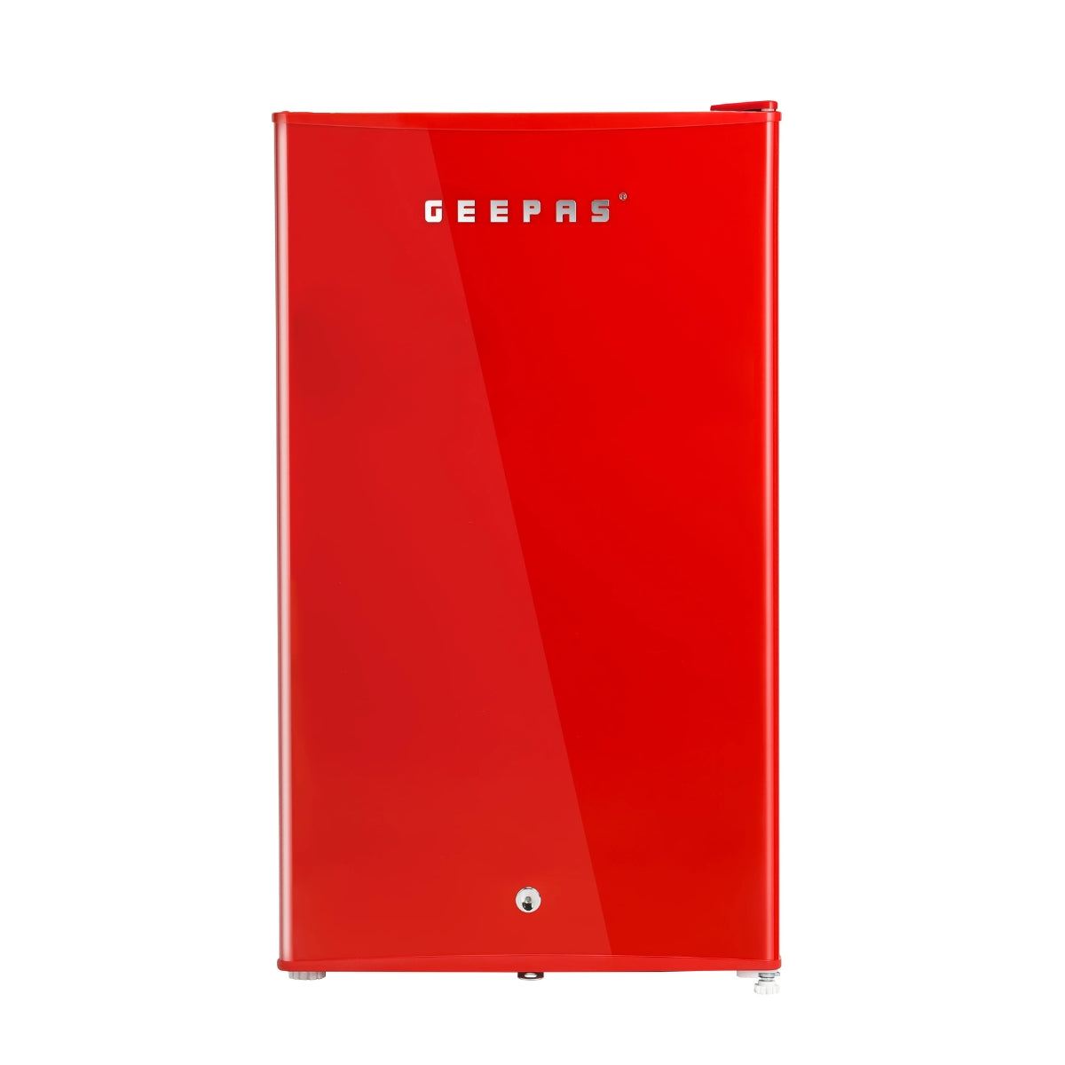 Geepas Single Door Mini Defrost Red Refrigerator GRF1202RXE, Mini Fridge, Retro Design, Low Noise, Low Voltage, Quick Cooling, Easy Cleaning