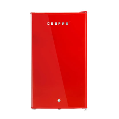 Geepas Single Door Mini Defrost Red Refrigerator GRF1202RXE, Mini Fridge, Retro Design, Low Noise, Low Voltage, Quick Cooling, Easy Cleaning