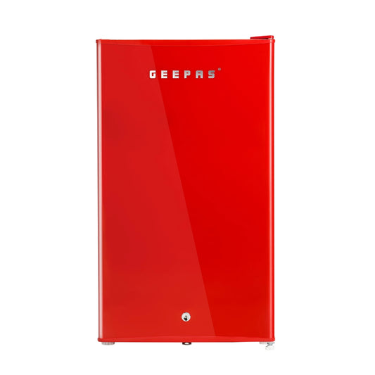Geepas Single Door Mini Defrost Red Refrigerator GRF1202RXE, Mini Fridge, Retro Design, Low Noise, Low Voltage, Quick Cooling, Easy Cleaning