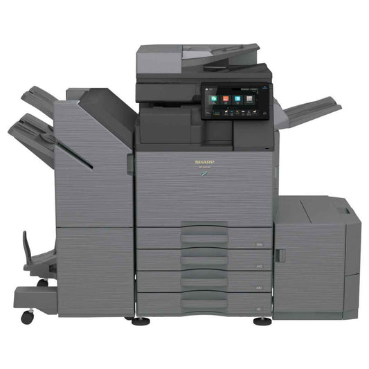 SHARP BP-50C26 MFP Color Laser Printer, 26 ppm Print Speed, Std 650 Max 6300 Sheets Paper Capacity, 128GB SSD, 1200 DPI, 10.1" Touch Display, Wireless LAN, Smart Scanning, Gray | BP-50C26