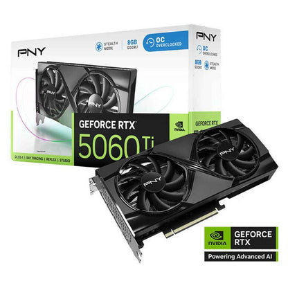 PNY GeForce RTX 5060 Ti 8GB Overclocked Dual Fan Graphics Card, GDDR7, PCIe 5.0, 4608 CUDA Cores | VCG5060T8DFXPB1-O