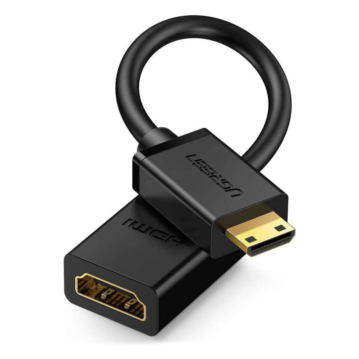 UGREEN 20137 Mini HDMI Male to HDMI Female Cable Adapter | 22cm | 4K @ 60Hz | 10Gbps | 3D | Audio-Video Sync | Black