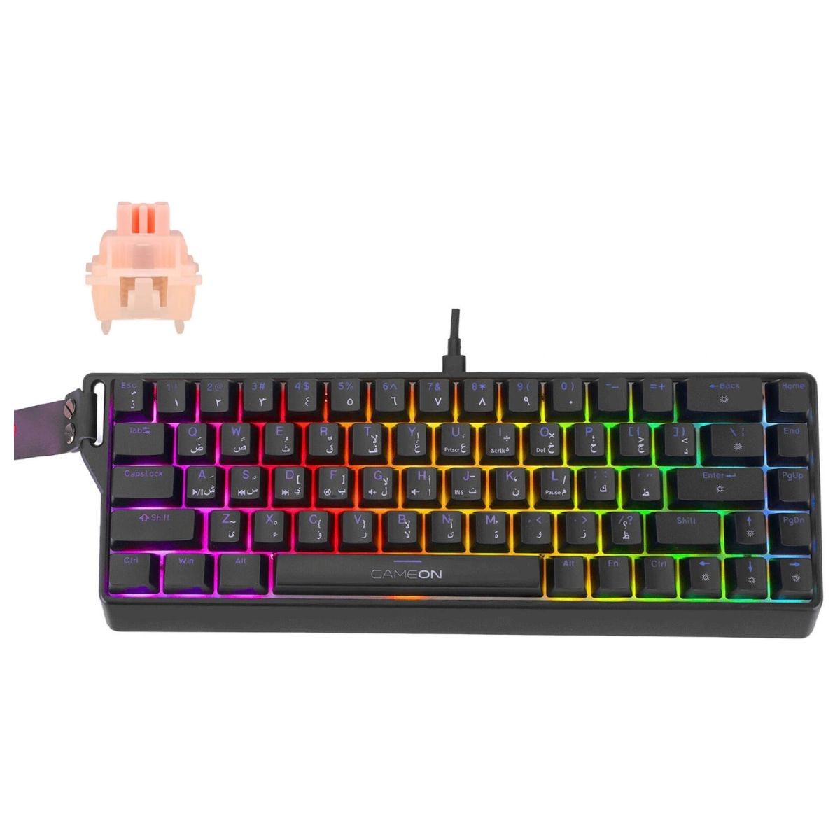 GAMEON GOMG1K8-RS MAGPRO 60% Magnetic Mechanical Gaming Keyboard | 68 Keys | Outemu Peach Crystal Pink | RGB | English & Arabic | USB-C | GOMG1K8-RS