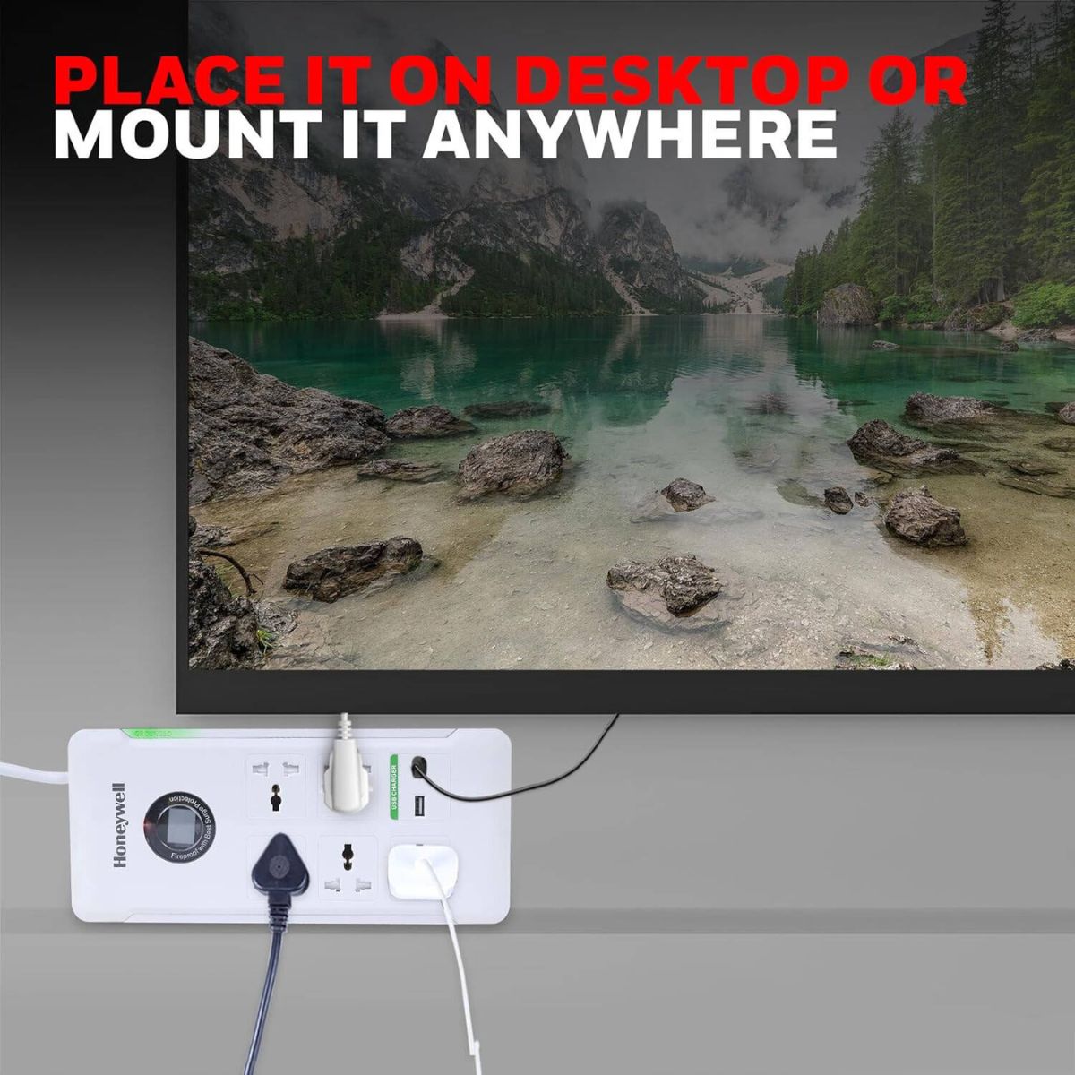 Honeywell Surge Protector - 5 Universal Sockets, 2 USB Ports, 1.5 Meter Cord, White