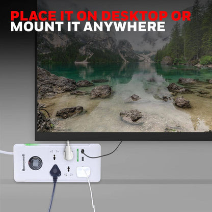 Honeywell Surge Protector - 5 Universal Sockets, 2 USB Ports, 1.5 Meter Cord, White