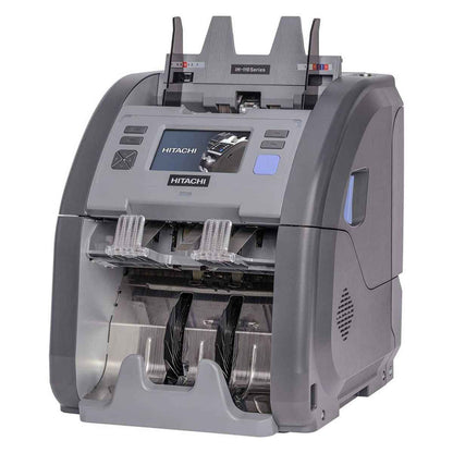 Hitachi IH-110 Cash Counting & Sorting Machine With Counterfeit Detection Technologies, 4.3" Full Color Touch Screen, Dual Pocket, Dual CIS, Fitness Sorter With 25 Currencies, Gray | IH-110