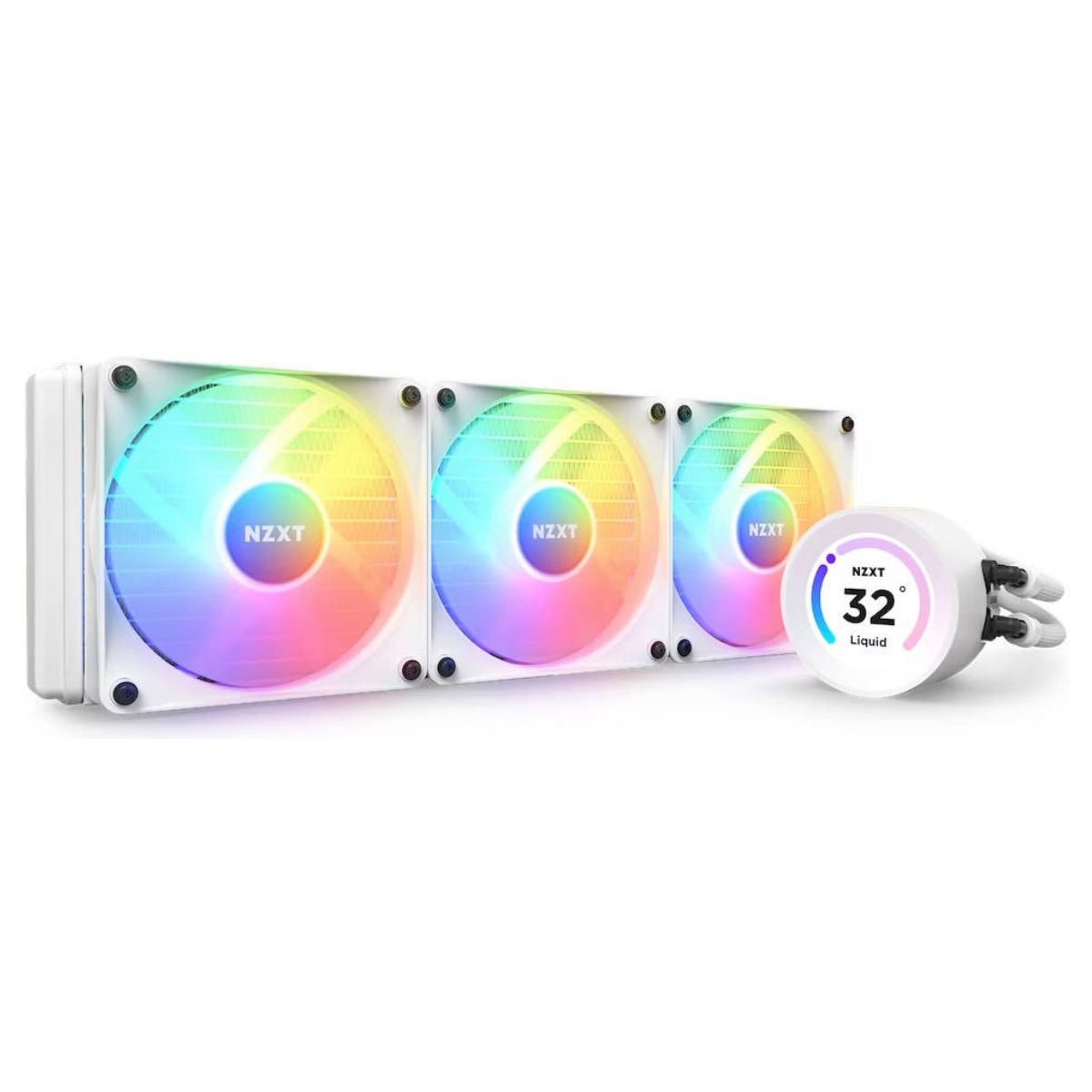 NZXT Kraken Elite 360 RGB (2023) AIO Liquid CPU Cooler, 360mm Radiator, 2.36" LCD Display, 3x 120mm RGB PWM Fans, 1800 RPM, 78.86 CFM Airflow, White | RL-KR36E-W1