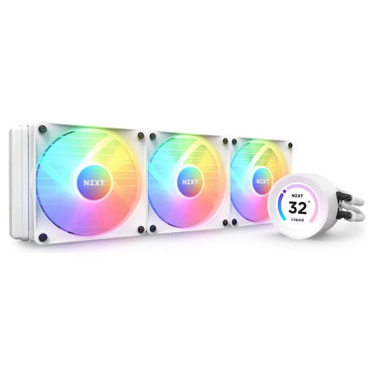 NZXT Kraken Elite 360 RGB (2023) AIO Liquid CPU Cooler, 360mm Radiator, 2.36" LCD Display, 3x 120mm RGB PWM Fans, 1800 RPM, 78.86 CFM Airflow, White | RL-KR36E-W1