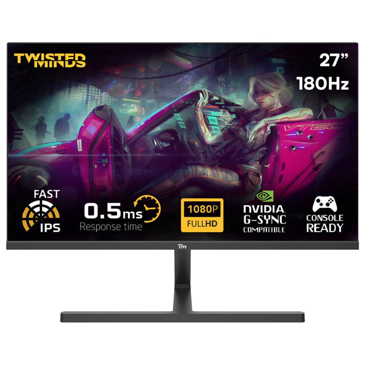 Twisted Minds TM27FHD180IPS Blaze Series Gaming Monitor, 27" FHD IPS Display, 180Hz Refresh Rate, 0.5ms Response Time, NVIDIA G-Sync Compatible, 16.7M Colors, Black | TM27FHD180IPS