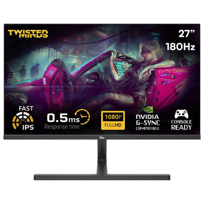 Twisted Minds TM27FHD180IPS Blaze Series Gaming Monitor, 27" FHD IPS Display, 180Hz Refresh Rate, 0.5ms Response Time, NVIDIA G-Sync Compatible, 16.7M Colors, Black | TM27FHD180IPS