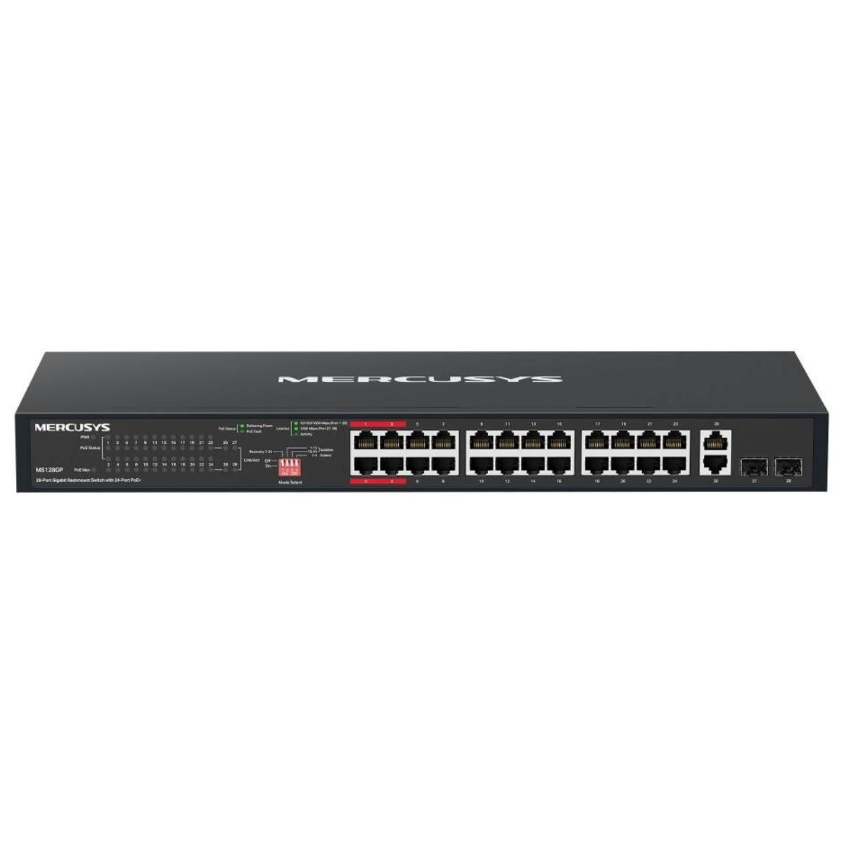 MERCUSYS MS128GP 28-Port Gigabit PoE+ Rackmount Switch | 24 PoE+ Ports | 295W Power Budget | 2 Gigabit Uplinks | 2 SFP Slots | 802.3af/at | 56Gbps