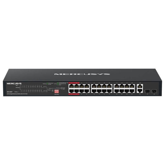 MERCUSYS MS128GP 28-Port Gigabit PoE+ Rackmount Switch | 24 PoE+ Ports | 295W Power Budget | 2 Gigabit Uplinks | 2 SFP Slots | 802.3af/at | 56Gbps