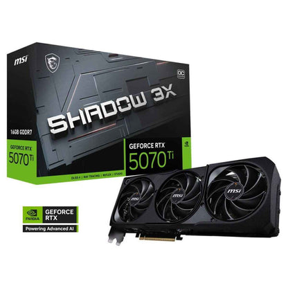 MSI GeForce RTX 5070 Ti SHADOW 3X OC Graphics Card, 16GB GDDR7, PCIe 5.0, Triple-Fan Cooling | 912-V531-097