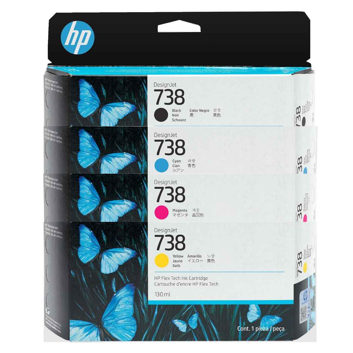 HP 738 DesignJet Ink Cartridges | Black, Cyan, Magenta & Yellow | Genuine HP Ink for DesignJet Large Format Printers