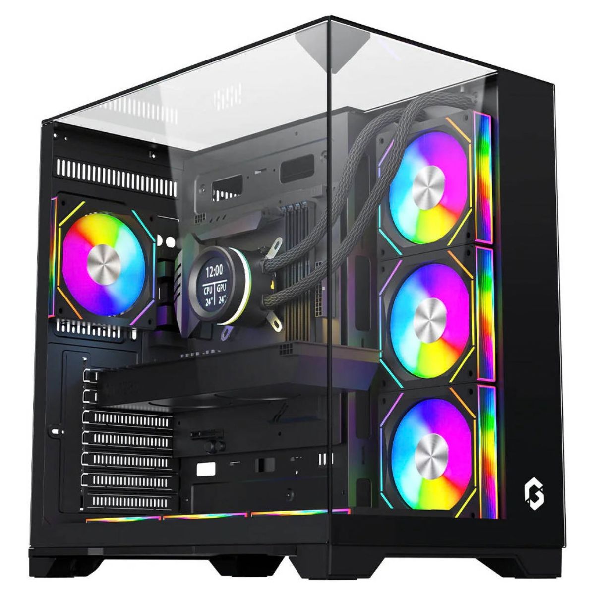 GAMEON Valkyrie I GO-VALKYRIEI-M Mid Tower Gaming Case | ATX / M-ATX / ITX | 7× 120mm ARGB+PWM Fans | 360mm Water Cooling | 400mm GPU Support | Black