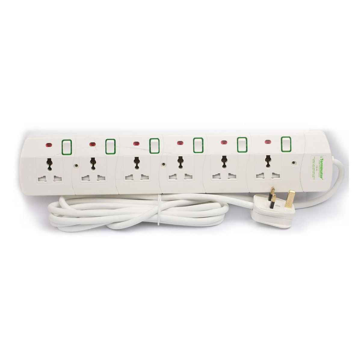 Terminator TPB 6G 6 Way Universal Power Extension Socket With 13A 3M & 5M Cable