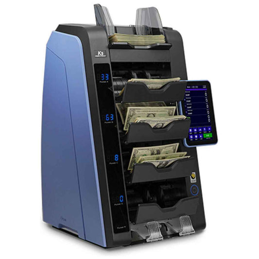 Kisan K5 Desktop high speed 4+1 Pocket Fitness Sorter, 1000 Banknotes Hopper Capacity, 200 Banknotes Stacker Capacity, 20 Auto/Mix (20), Face & Orientation, S/N (OCR), Up to 48 Currencies