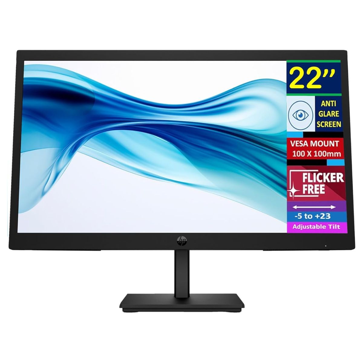 HP 24" FHD Monitor with 5 ms Response Time, Anti-Glare, Flicker Free, VESA Mount (100x100mm), HDMI, VGA & Dockztorm USB Port Expander, Black