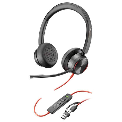 HP Poly Blackwire 8225 Stereo USB-C Headset +USB-C/A Adapter, Active Noise Cancelling and Flexible Microphone Arm, Black, Wired