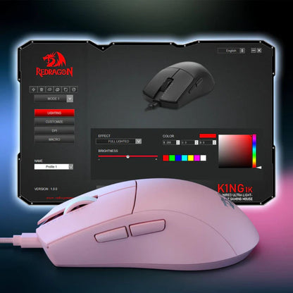Redragon K1NG M724 Wired Gaming Mouse | 1000Hz Polling Rate | High-Precision Optical Sensor | Black / White / Pink