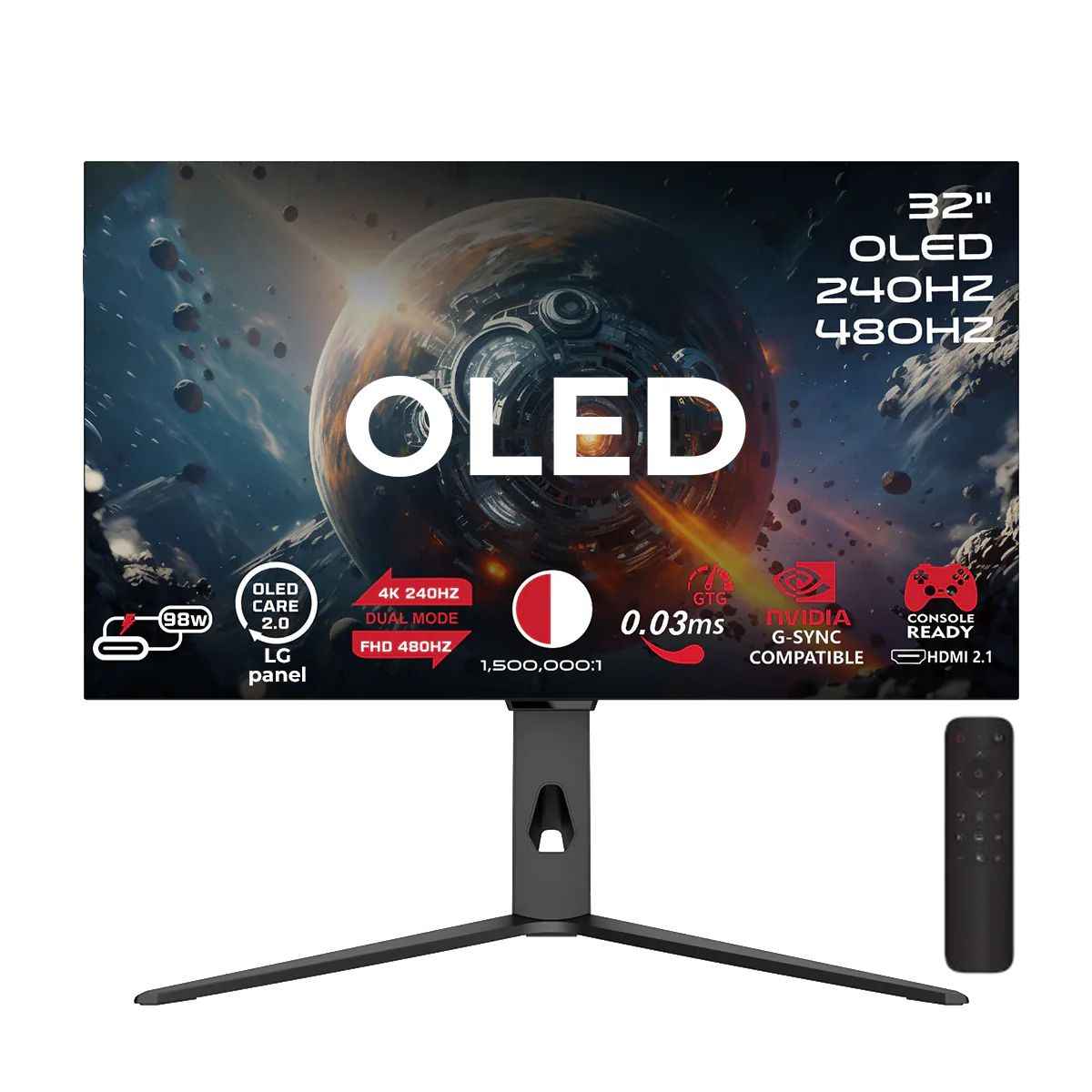 GAMEON GO32OLED4K Signature X Series 32" Dual Switch OLED 4K UHD 240Hz/FHD 480Hz, 0.03ms, HDMI 2.1, Gaming Monitor (Supports PS5) - Black