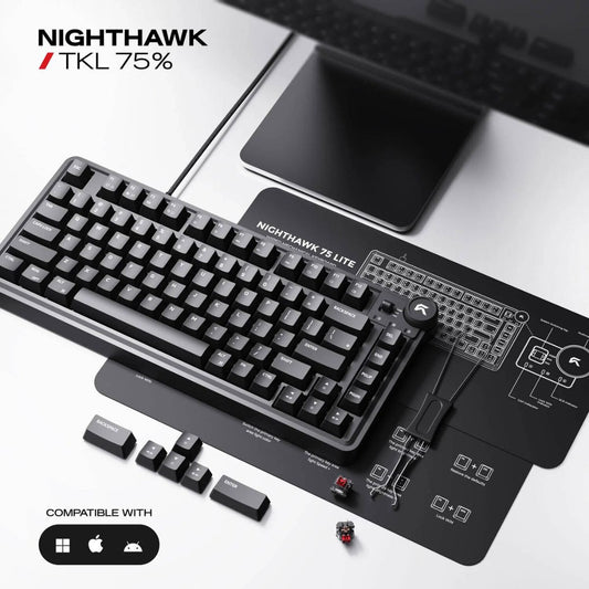 Cybeart Nighthawk 75 Lite Mechanical Gaming Keyboard | 75% 81-Key Layout | MK XI Pre-Lubed Linear Switches | Hot-Swappable | RGB | Wired USB | Black | KB-NIGHTHAWK75LITE-CYB01
